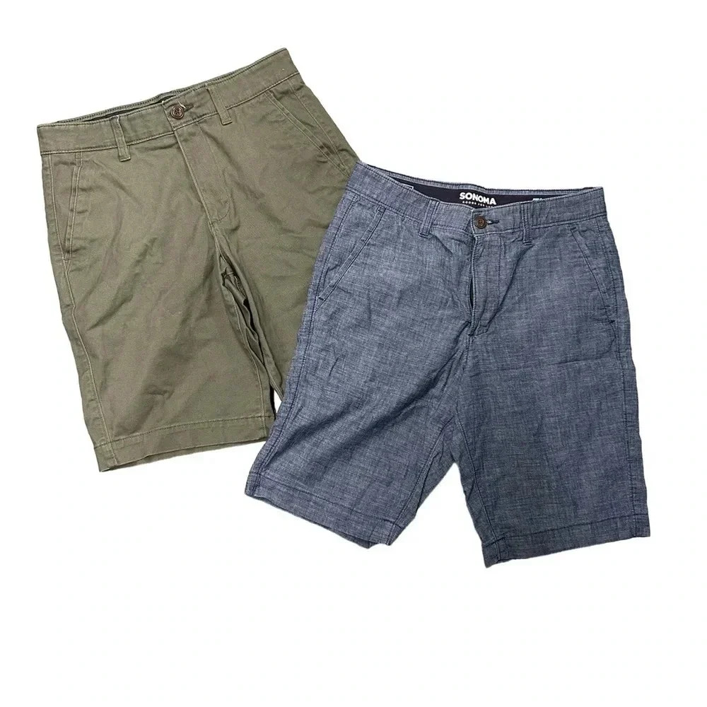 (LOT OF 2) Sonoma Good 4 Life Flexwear Mens Shorts Sz 30 EUC Blue/Olive Green